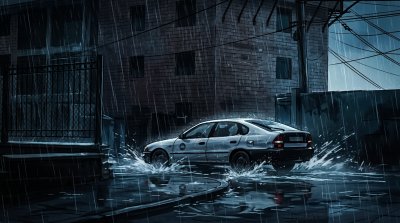 Taxi sous la pluie à Yaoundé – Scène urbaine nocturne cinématographique au Cameroun