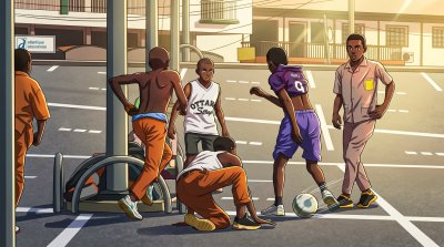 Jeunes jouant au football dans les rues de Yaoundé – Vie urbaine et passion du sport au Cameroun