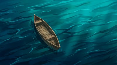 Pirogue solitaire sur eau turquoise – Scène minimaliste et paisible en milieu naturel