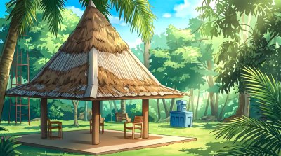 Paillote traditionnelle en forêt tropicale – Espace de détente naturel en Afrique