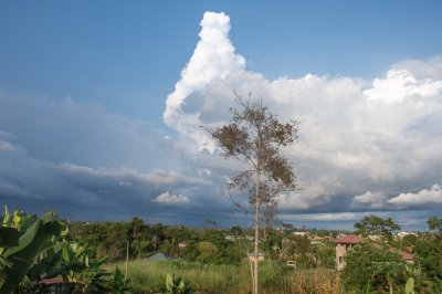 Landscape de Yaoundé, Cameroun avec nuageux ciel et tropical vegetation
