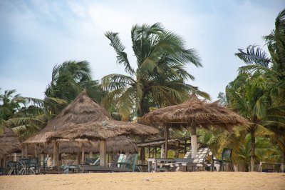 Traditionnel straw paillotes sur San Pedro plage, Côte d'Ivoire