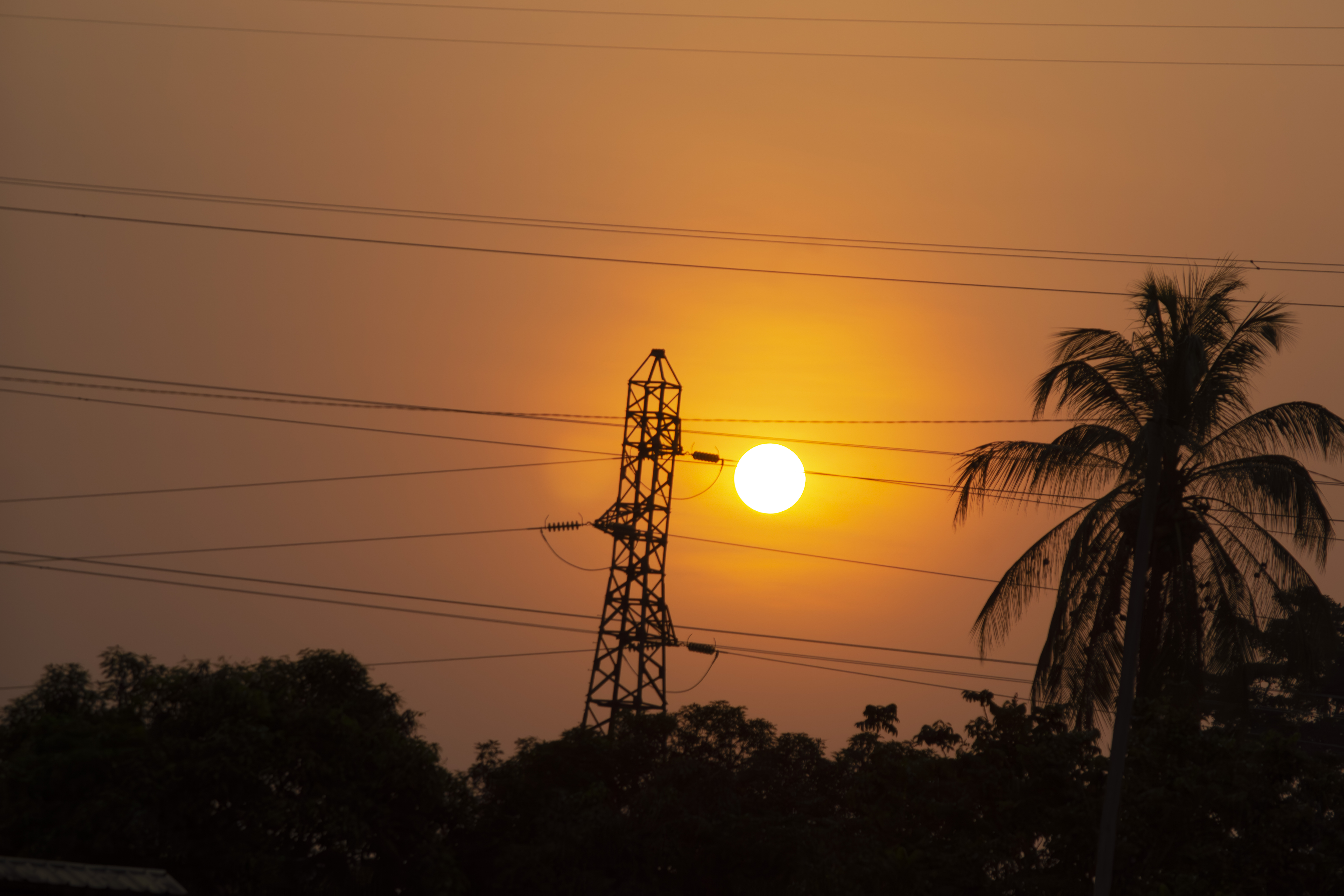 Coucher de soleil avec silhouettes de poteaux électriques 03